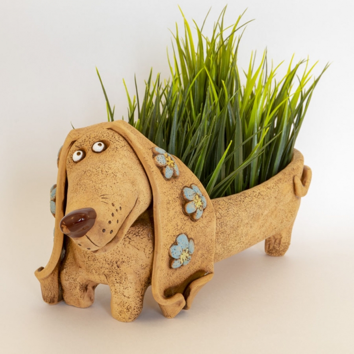 Зоокашпо керамическое Такса большая (девочка)